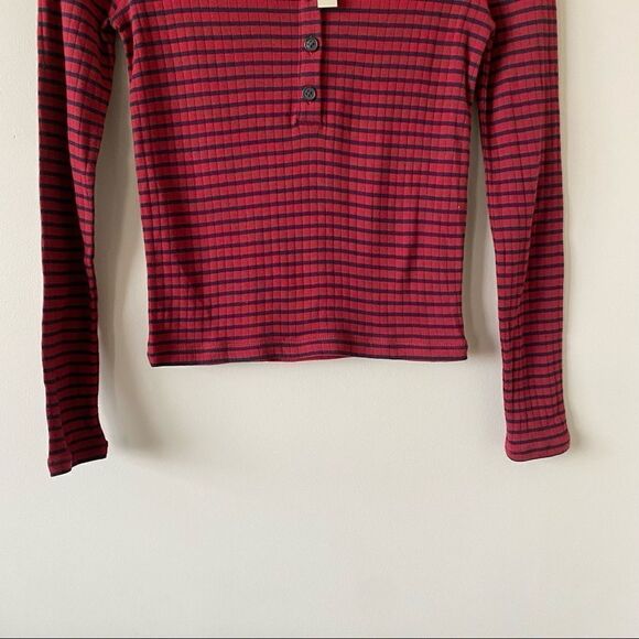 NWT-Striped Red & Navy Henley Tee (XXS) - Picture 7 of 9